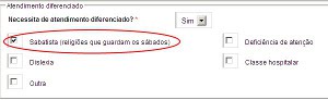 A solicitaçao por atendimento diferenciado ocorre no momento da incrição via internet