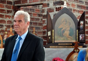 Filho de João Luiz Pozzobon e imagem da Peregrina original. Foto: Aline Magri.