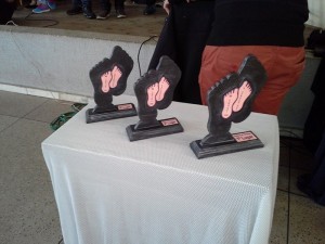 Troféus do concurso de paródias. Foto: Nara Gundlach